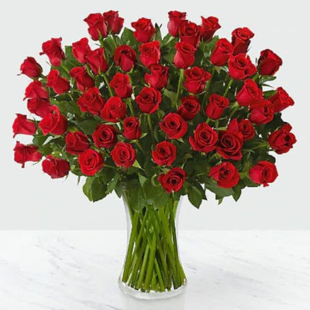 Red Roses in Glass Vase