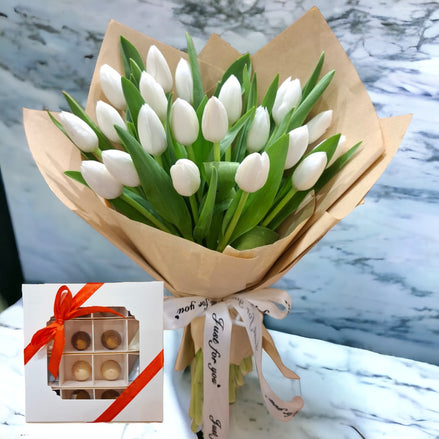 Artisan Chocolates and White Tulips